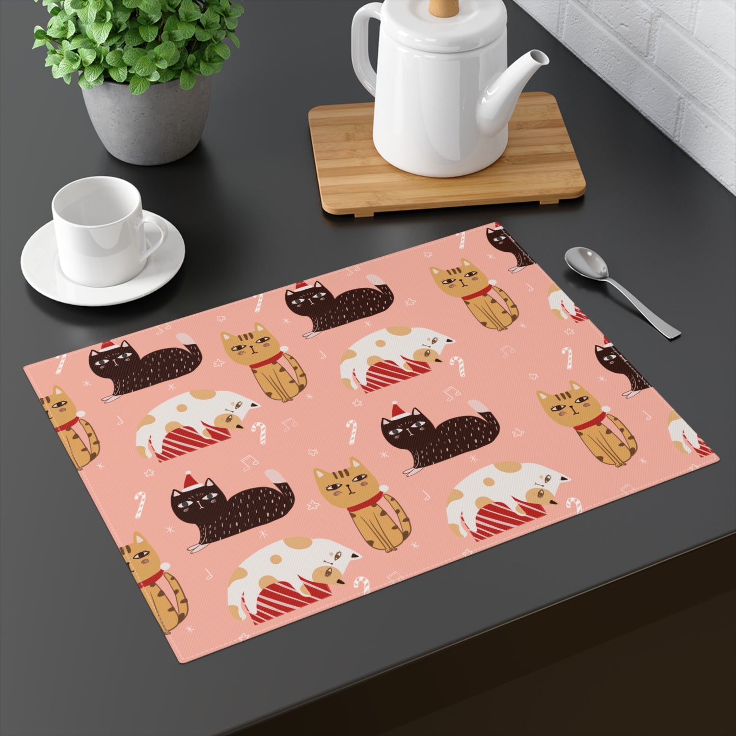 Candy Cane Cats Christmas Placemat, 1pc