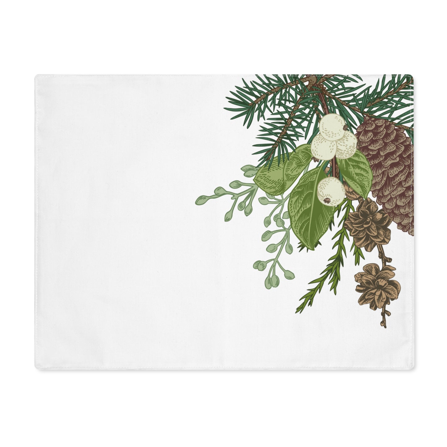 Holiday Pinecone Scandinavian Christmas White Christmas Placemat, 1pc