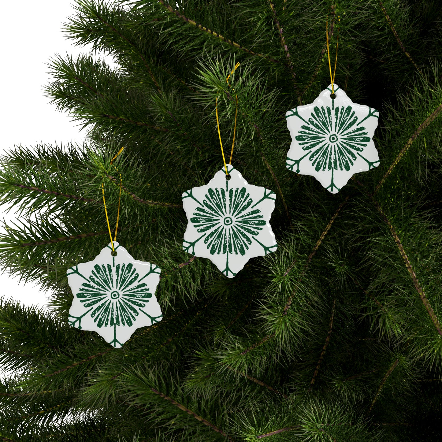 Daisy Scandinavian Christmas Ceramic Ornaments (1pc, 3pcs, 5pcs, 10pcs)