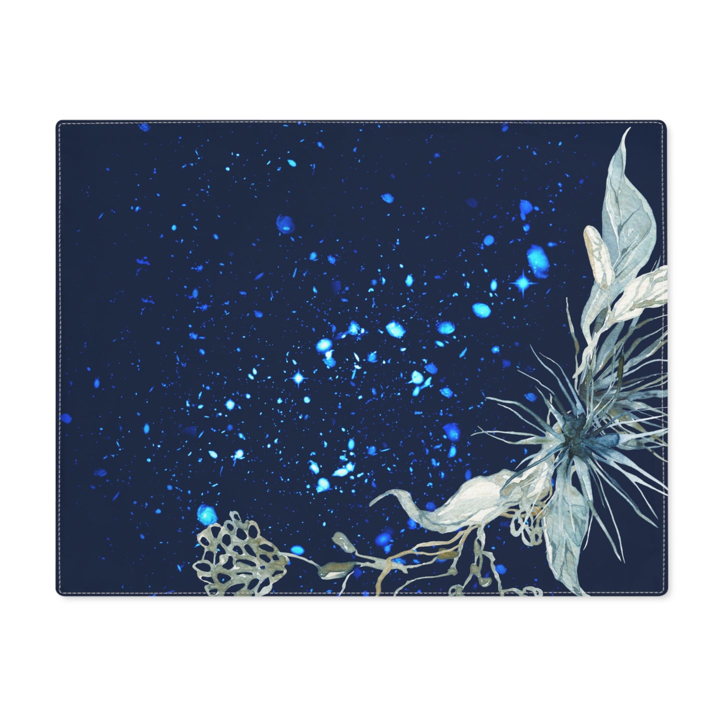 Whimsical Blue Poinsettia Christmas Placemat, 1pc
