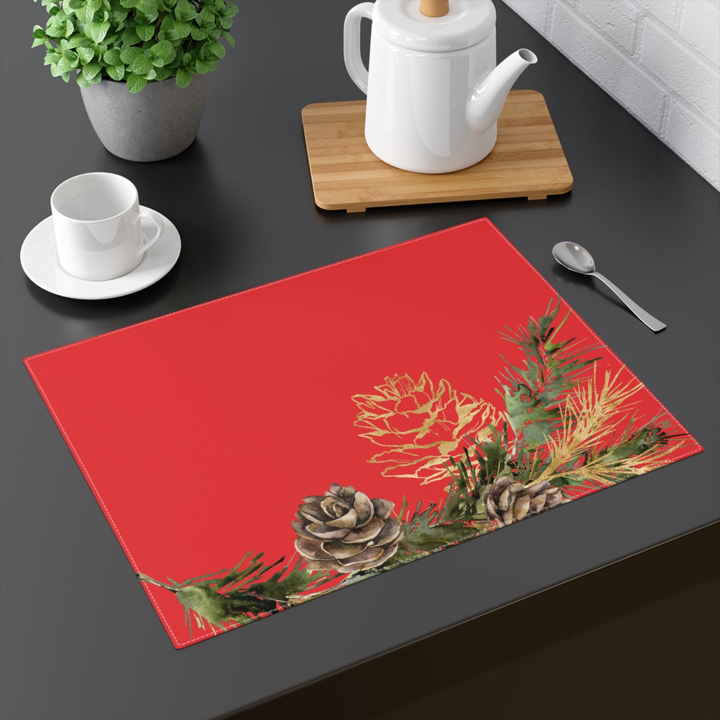 Pine cones Christmas Placemat, 1pc