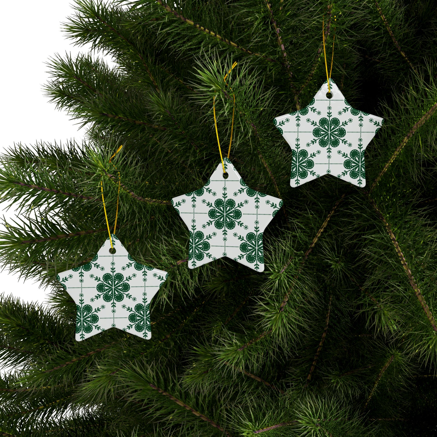 Floral Pattern Scandinavian Christmas Ceramic Ornaments (1pc, 3pcs, 5pcs, 10pcs)