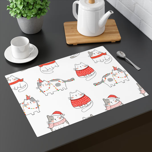 Red Jumper Cat Christmas Placemat, 1pc