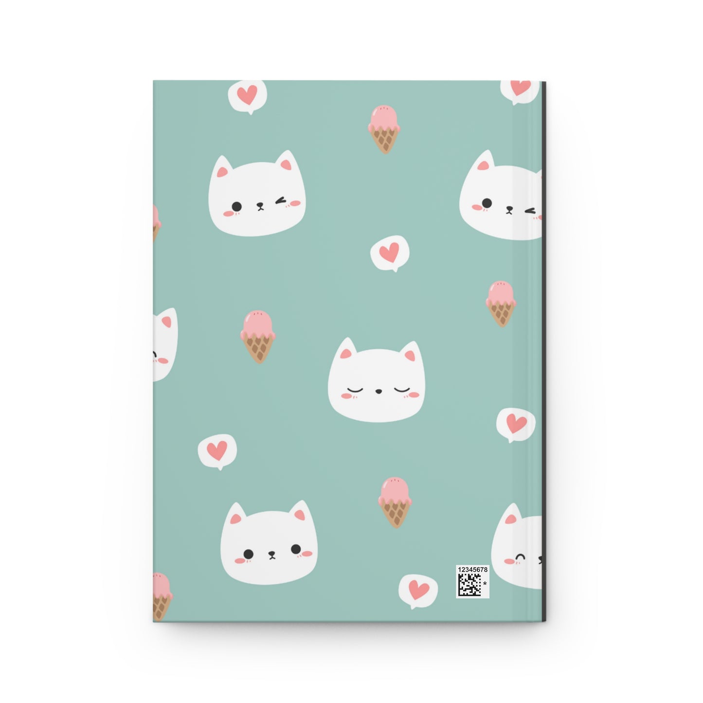 Pink and Green Cats Hearts and Ice Cream Hardcover Journal Matte