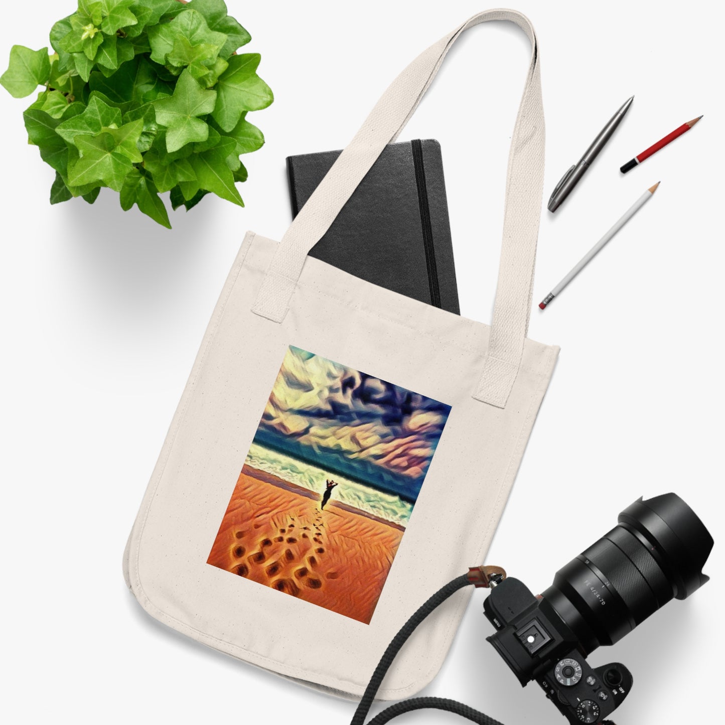 Beachy Stroll Organic Canvas Tote Bag