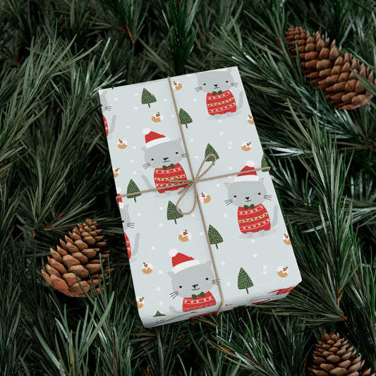 Gray Cat Christmas Gift Wrap Papers