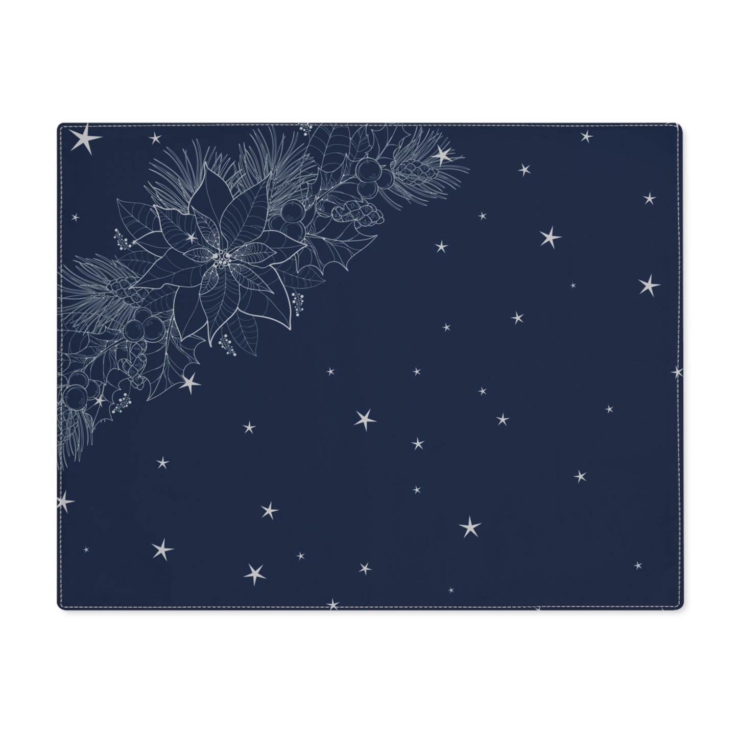 Dark Blue and Silver Pinecones and Poinsettias with Stars Christmas Placemat, 1pc