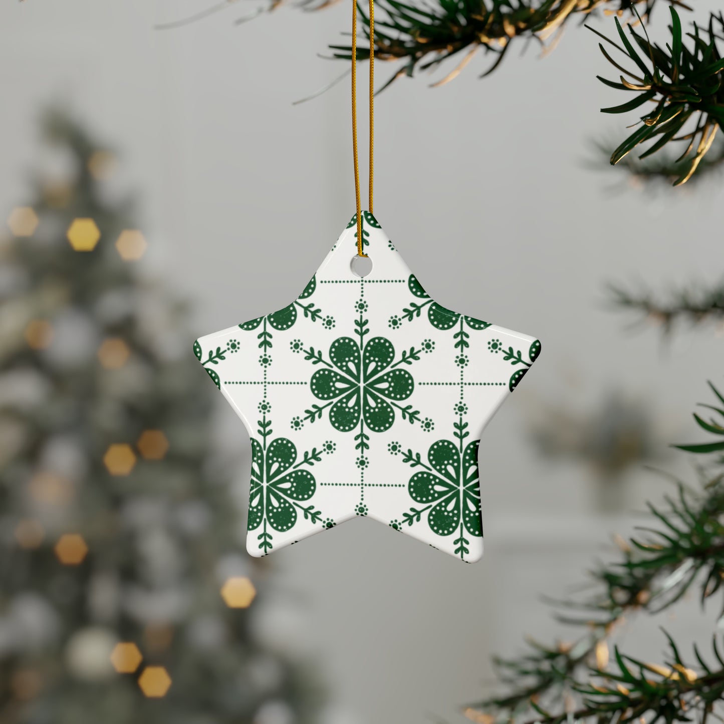 Floral Pattern Scandinavian Christmas Ceramic Ornaments (1pc, 3pcs, 5pcs, 10pcs)