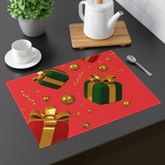 Red Green and Gold Present Explosion Christmas Placemat, 1pc