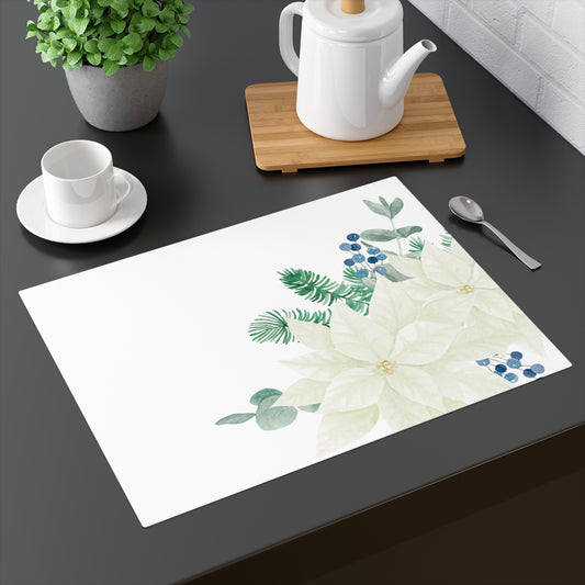 White and Blue Poinsettia Christmas Placemat, 1pc