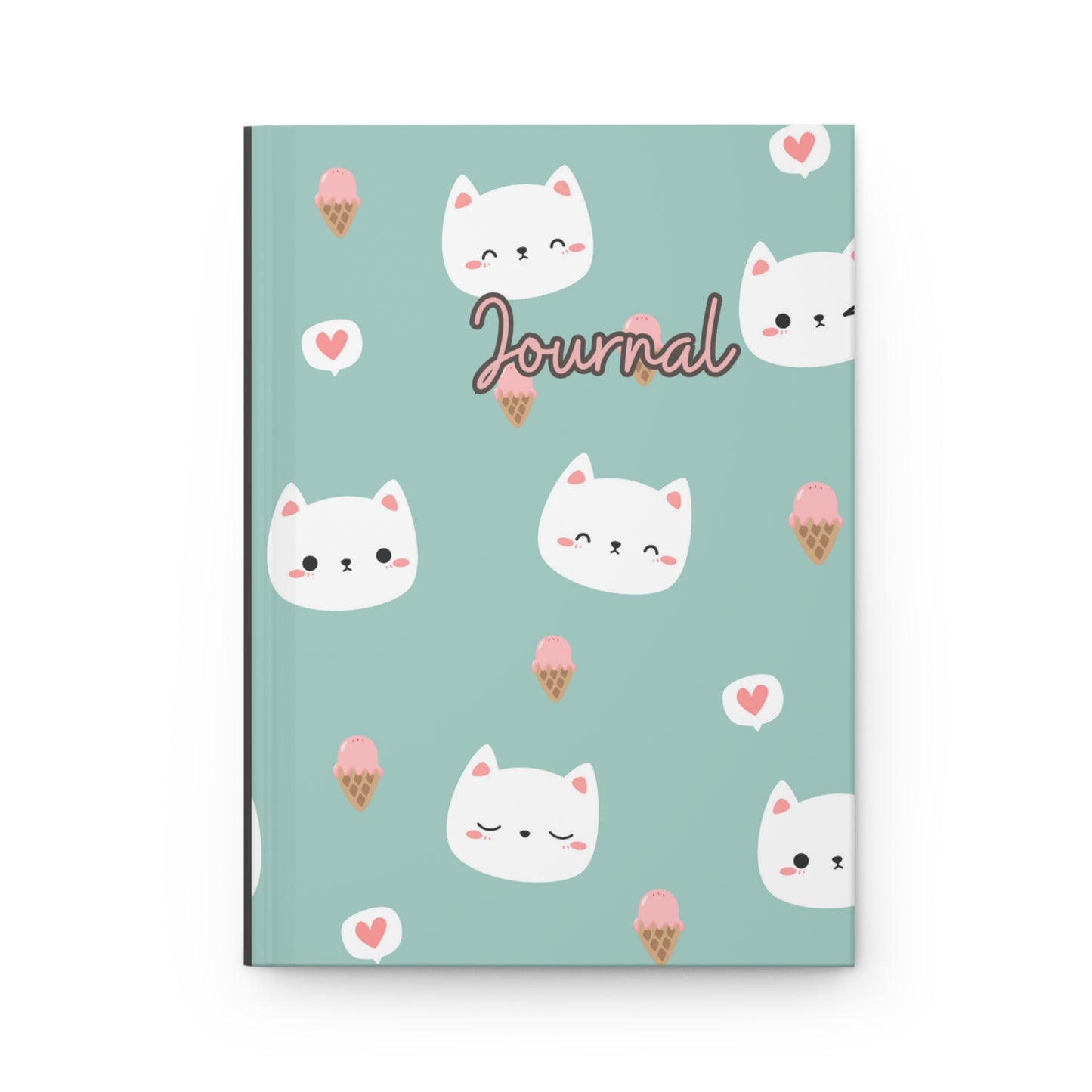 Pink and Green Cats Hearts and Ice Cream Hardcover Journal Matte