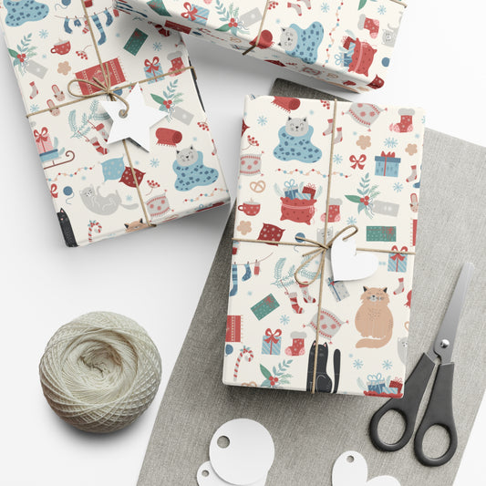 Cats and Stockings Christmas Gift Wrap Papers