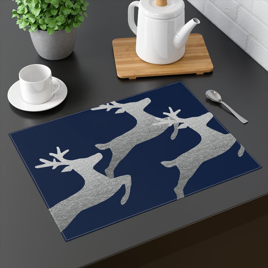 Blue and Silver Reindeer Christmas Placemat, 1pc