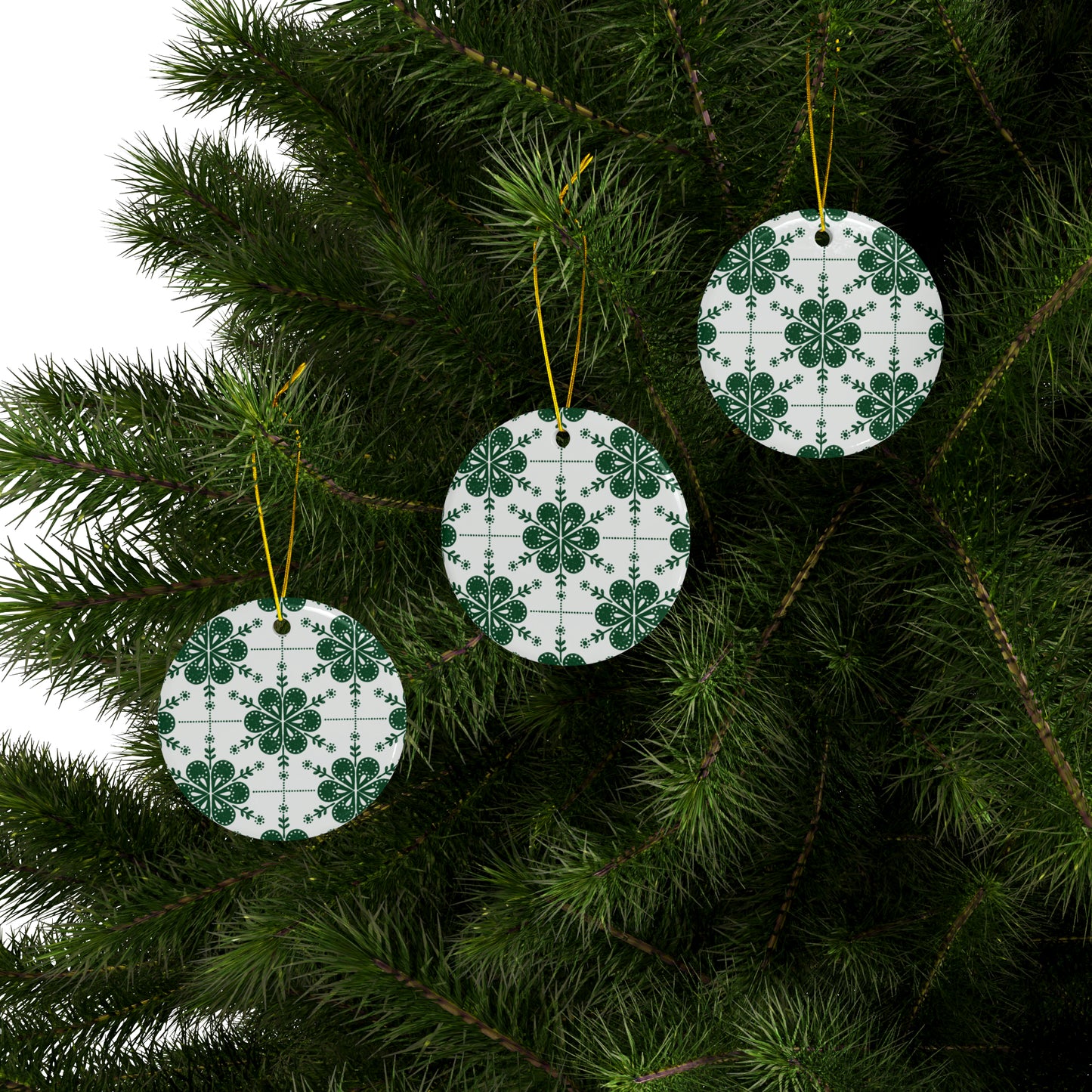 Floral Pattern Scandinavian Christmas Ceramic Ornaments (1pc, 3pcs, 5pcs, 10pcs)