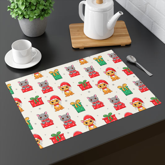 Red and Green Cat Christmas Placemat, 1pc