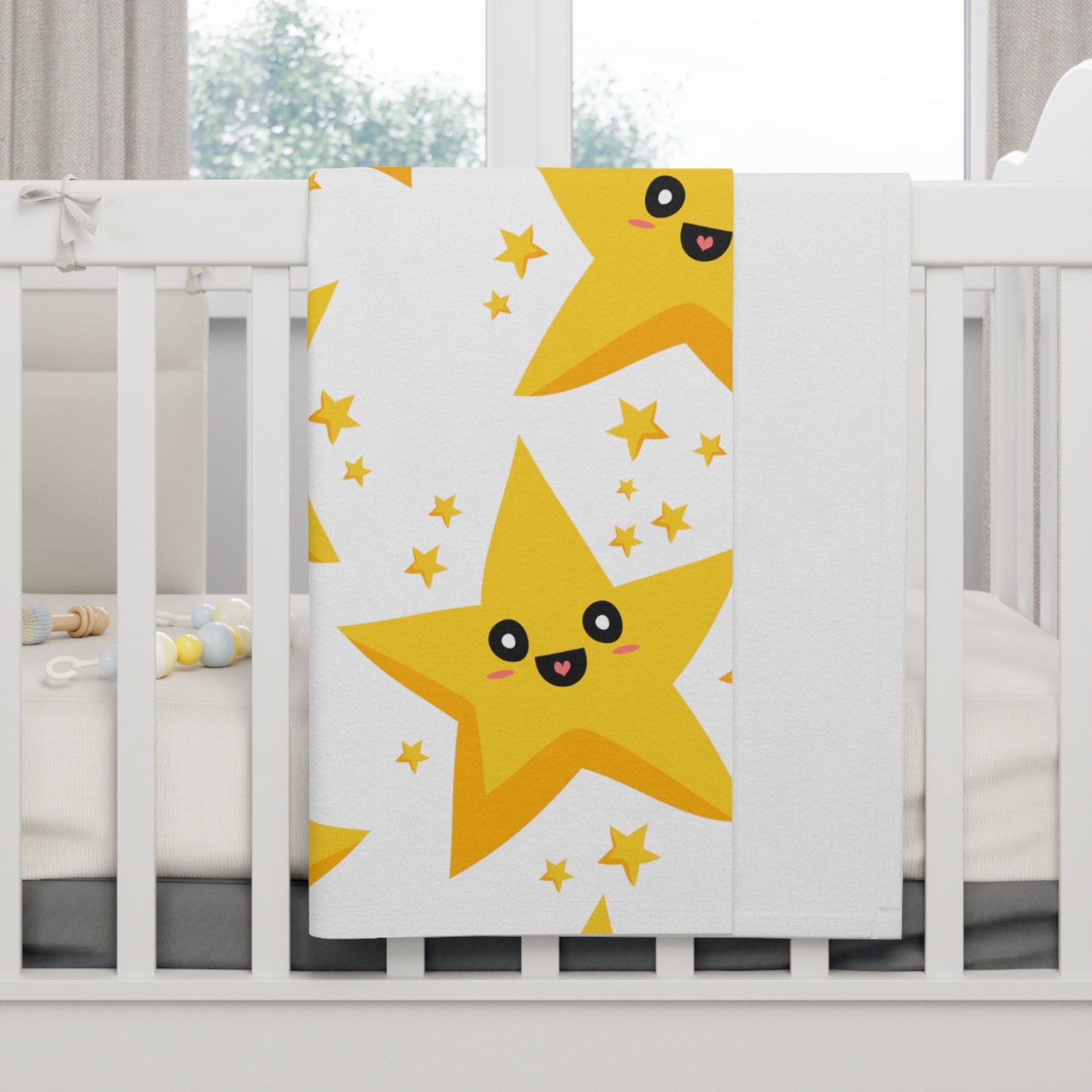 Cute and Cuddly Bright Yellow Happy Twinkling Stars Soft Fleece Baby Blanket