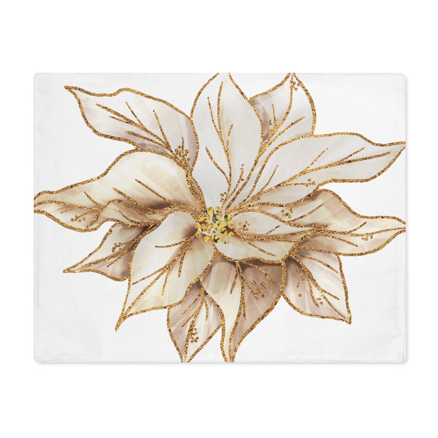 White and Gold Poinsettia Christmas Placemat, 1pc