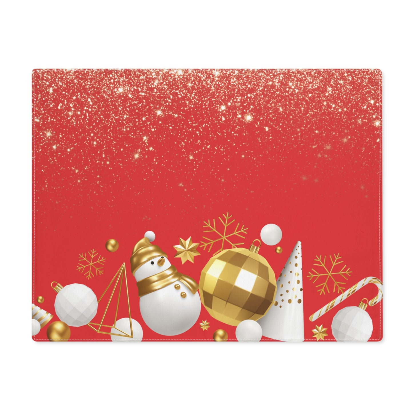 Red White and Gold Ornaments Christmas Placemat, 1pc