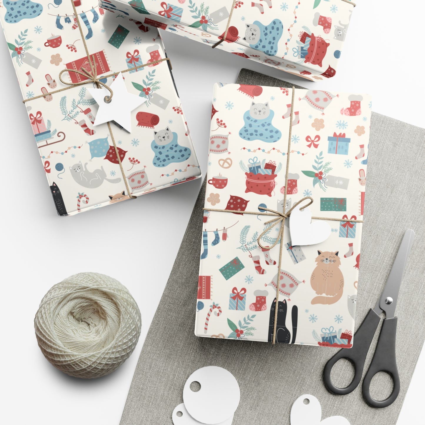 Cats and Stockings Christmas Gift Wrap Papers