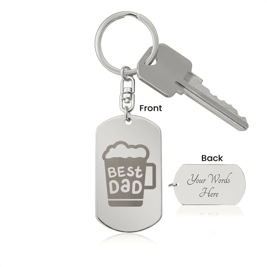 Best Dad Beer Engraved Stainless Steel Dog Tag Keychain