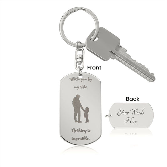 Dad by my side Engraved Stainless Steel Dog Tag Keychain