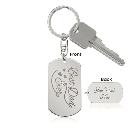 Best Dad Ever Engraved Stainless Steel Dog Tag Keychain