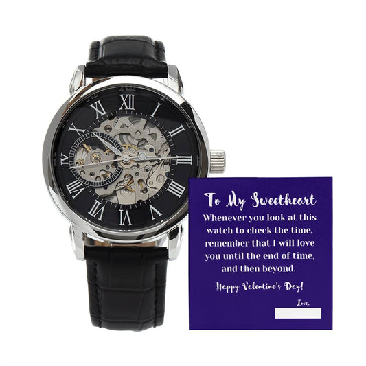 To My Sweetheart on Valentine's Day | Thoughtful Gifts for Him | Men's Openwork Watch with Message Card
