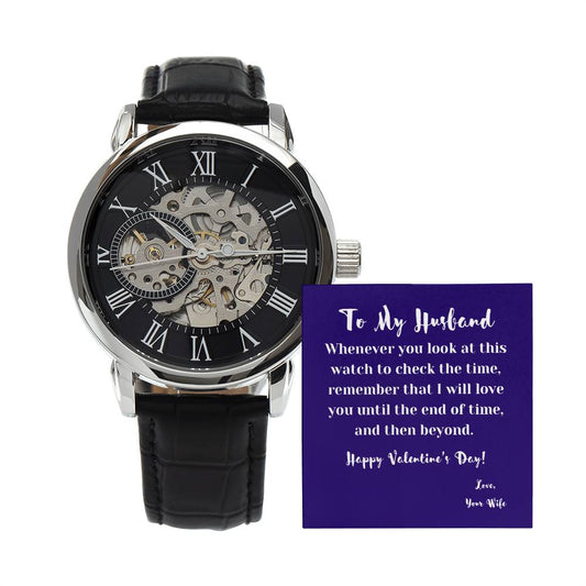 To My Husband on Valentine's Day | Thoughtful Gifts for Him | Men's Openwork Watch with Message Card