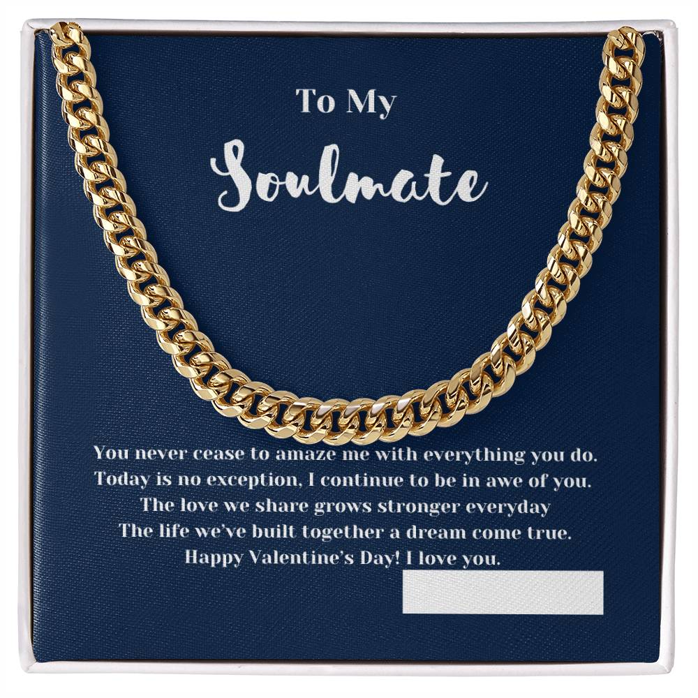 To Soulmate on Valentines Day | Gifts for Him | Cuban Chain Link Necklace with Message Card