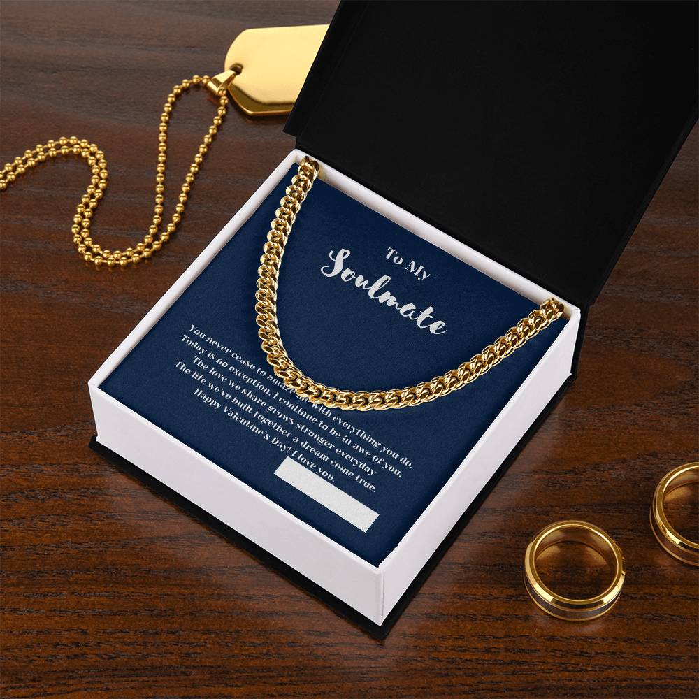 To Soulmate on Valentines Day | Gifts for Him | Cuban Chain Link Necklace with Message Card