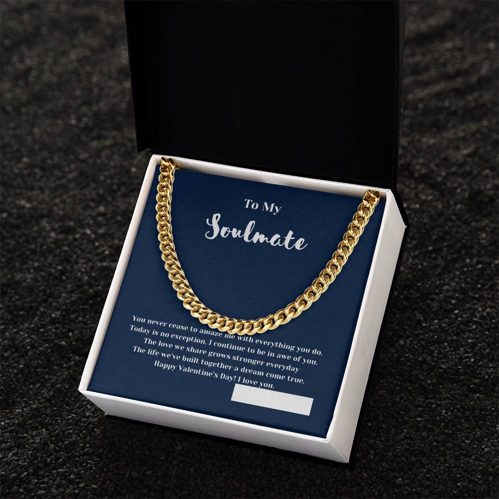 To Soulmate on Valentines Day | Gifts for Him | Cuban Chain Link Necklace with Message Card