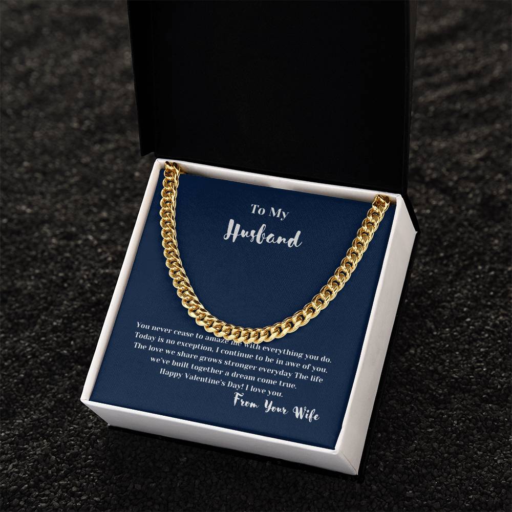 To Husband on Valentines Day | Gifts for Him | Cuban Chain Link Necklace with Message Card