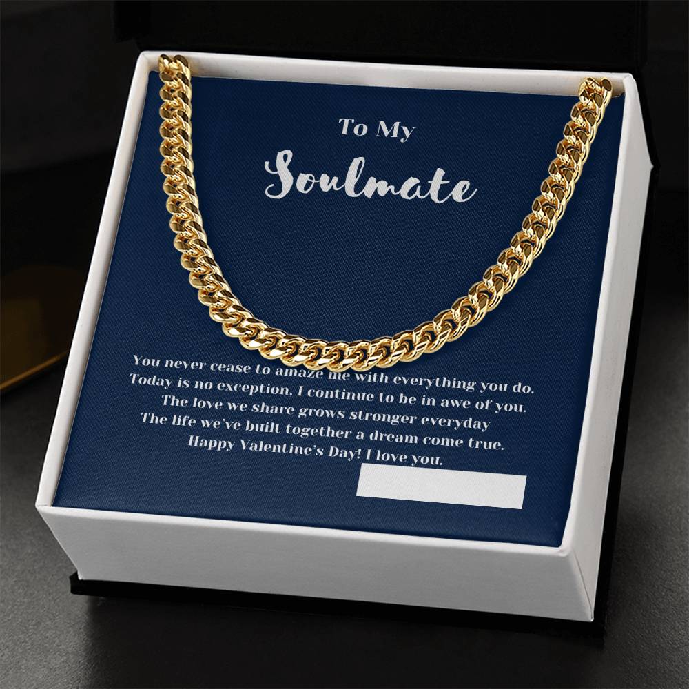 To Soulmate on Valentines Day | Gifts for Him | Cuban Chain Link Necklace with Message Card