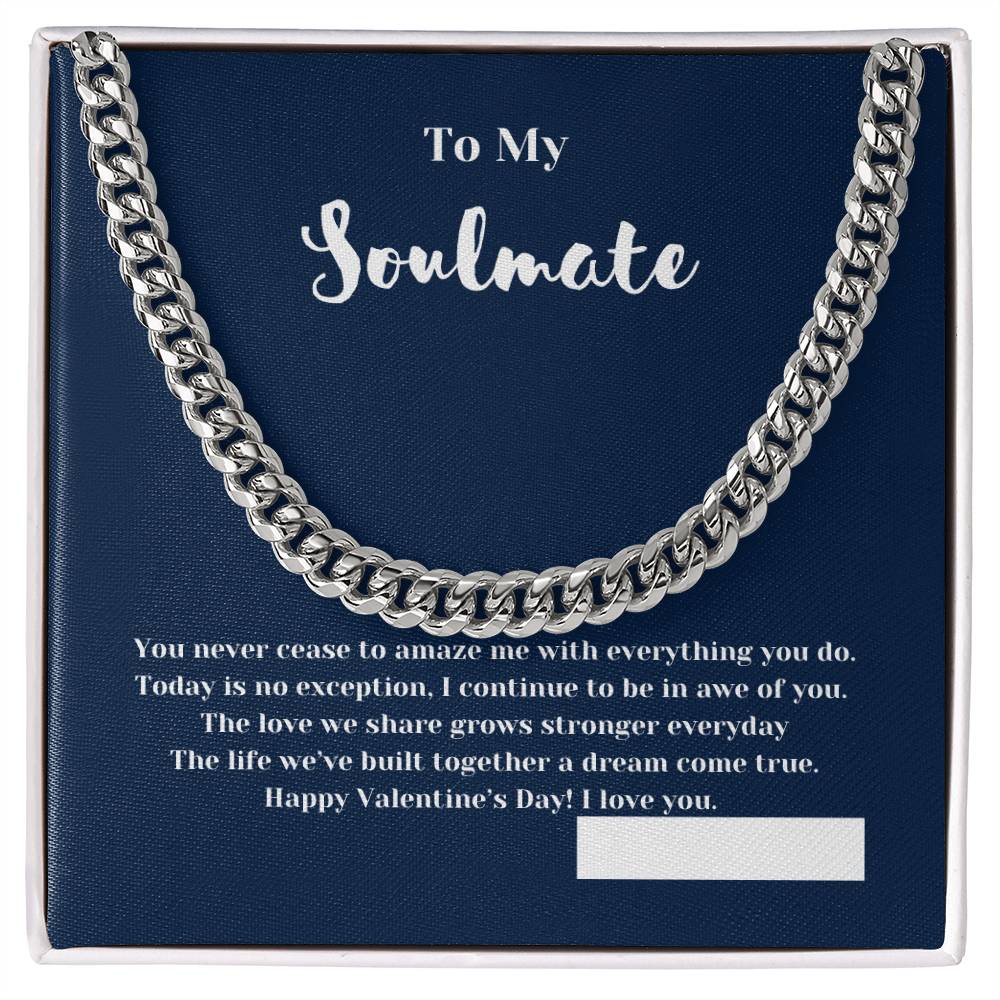 To Soulmate on Valentines Day | Gifts for Him | Cuban Chain Link Necklace with Message Card