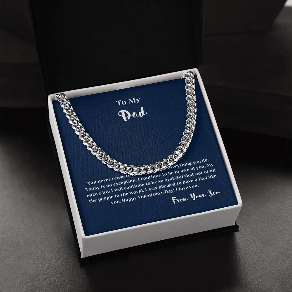 To Dad from Son on Valentines Day | Gifts for Him | Cuban Chain Link Necklace with Message Card