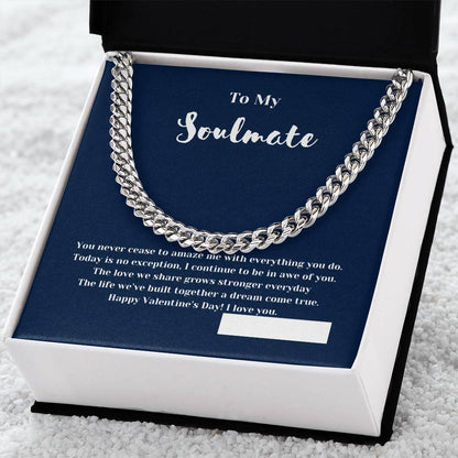 To Soulmate on Valentines Day | Gifts for Him | Cuban Chain Link Necklace with Message Card