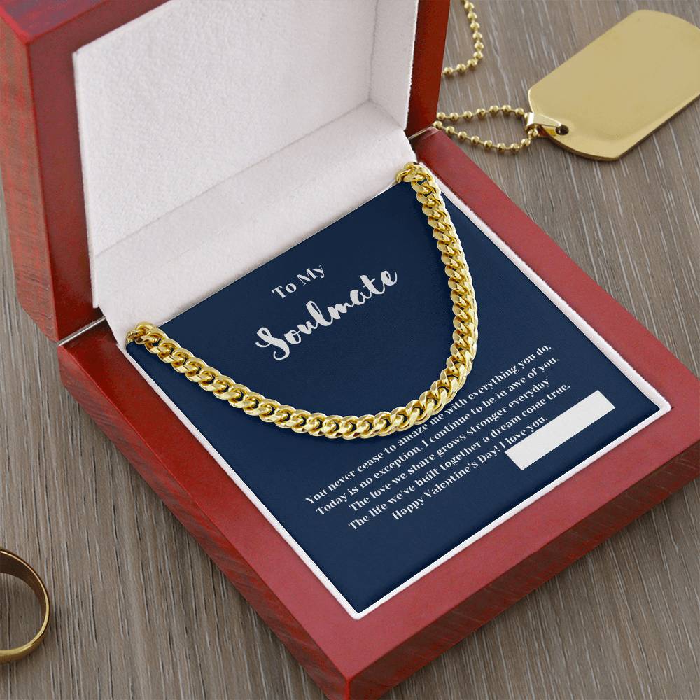 To Soulmate on Valentines Day | Gifts for Him | Cuban Chain Link Necklace with Message Card