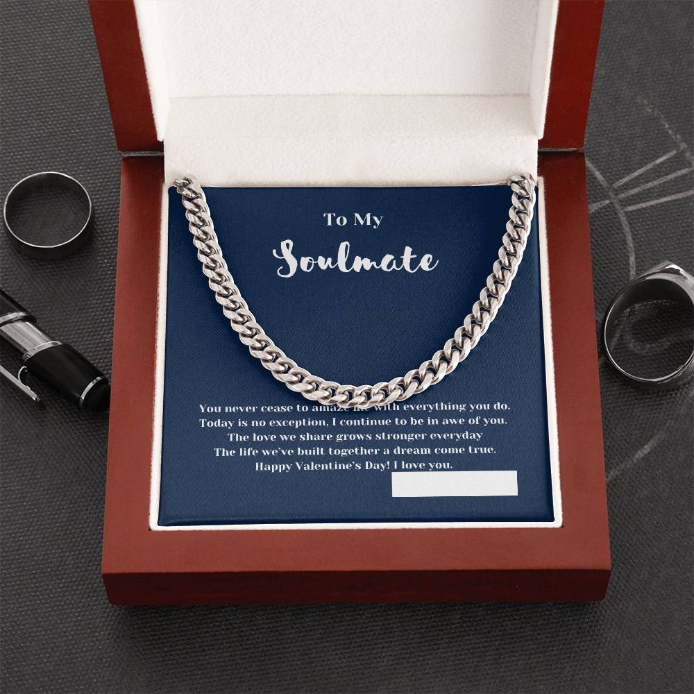 To Soulmate on Valentines Day | Gifts for Him | Cuban Chain Link Necklace with Message Card