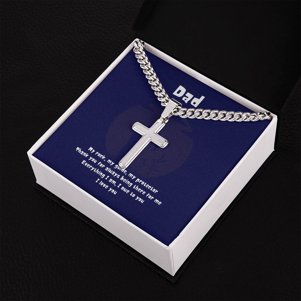 Dad My Rock - Personalized Artisan Cross with Cuban Chain Necklace and MC