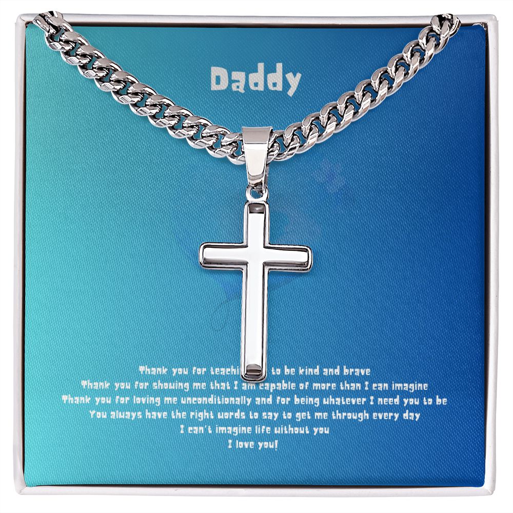 Thank you Daddy from Daughter - Personalized Cross Necklace with Cuban Chain and MC