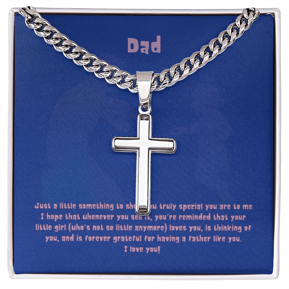 Dad's Girl - Personalized Cross Necklace with Cuban Chain and MC