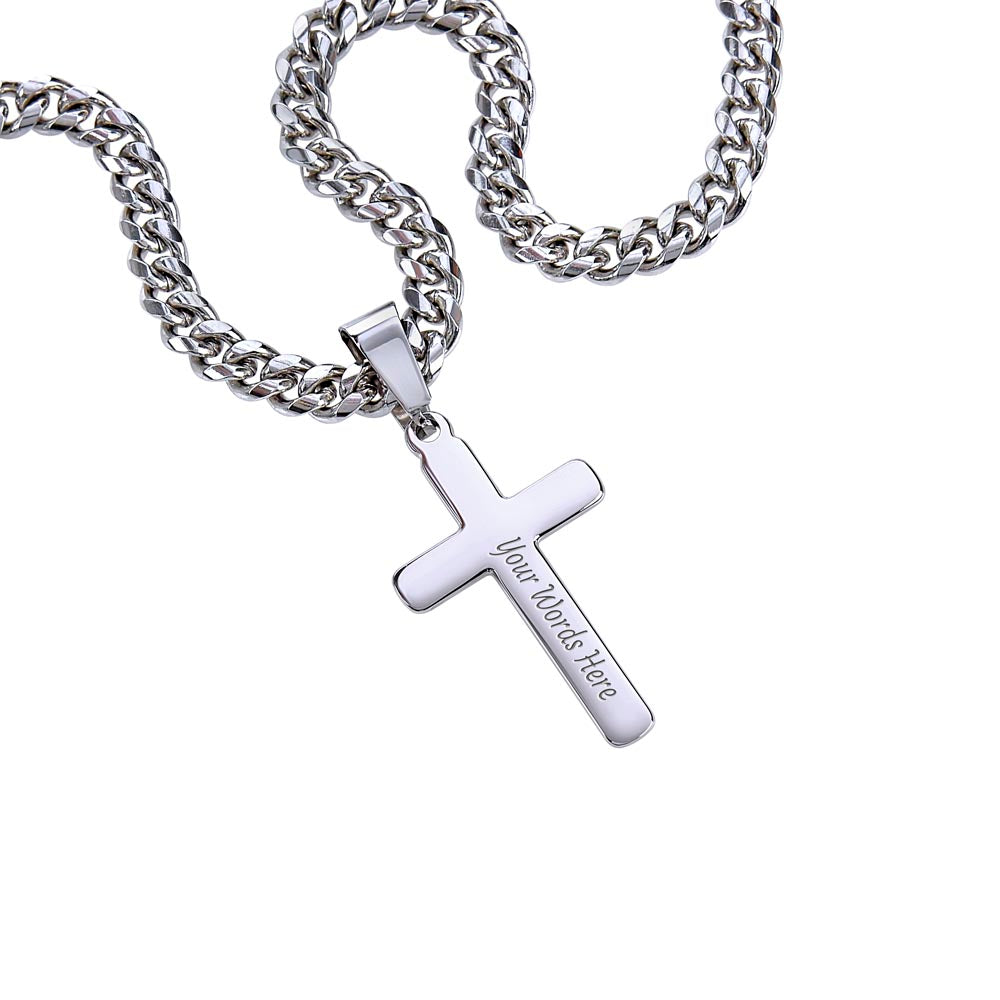 Best Daddy from Daughter - Personalized Cross Necklace with Cuban Chain and MC