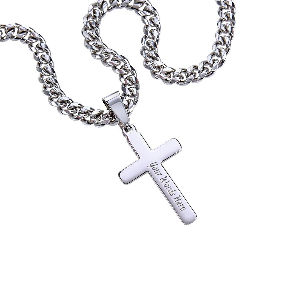 Thank you Daddy from Daughter - Personalized Cross Necklace with Cuban Chain and MC