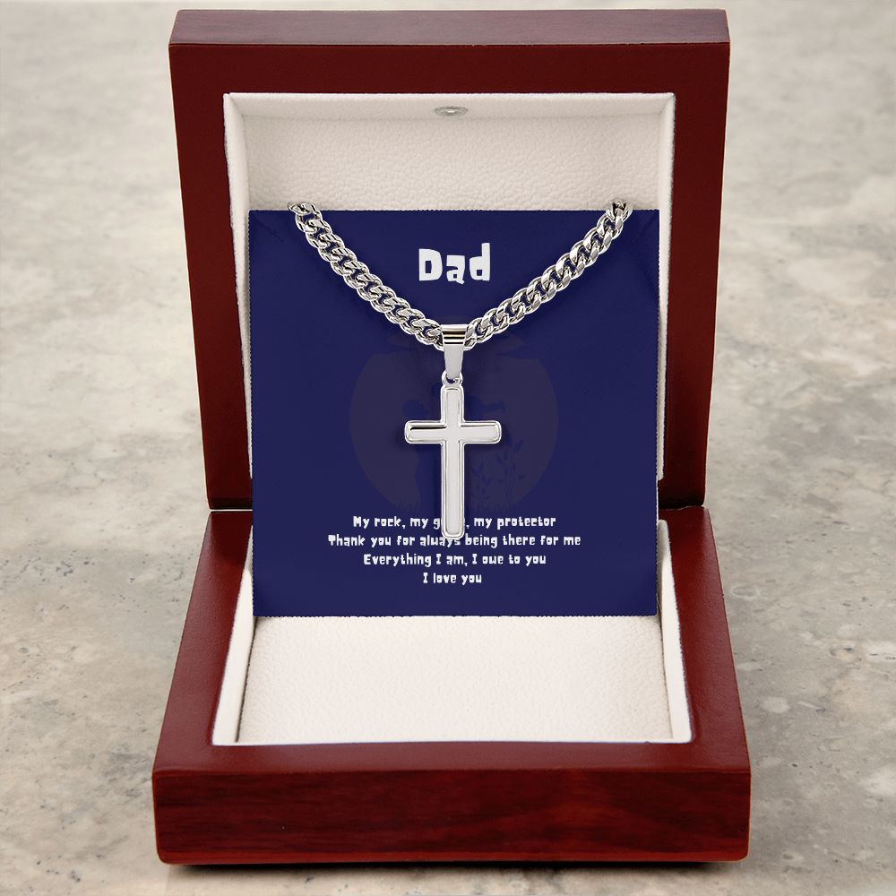 Dad My Rock - Personalized Artisan Cross with Cuban Chain Necklace and MC