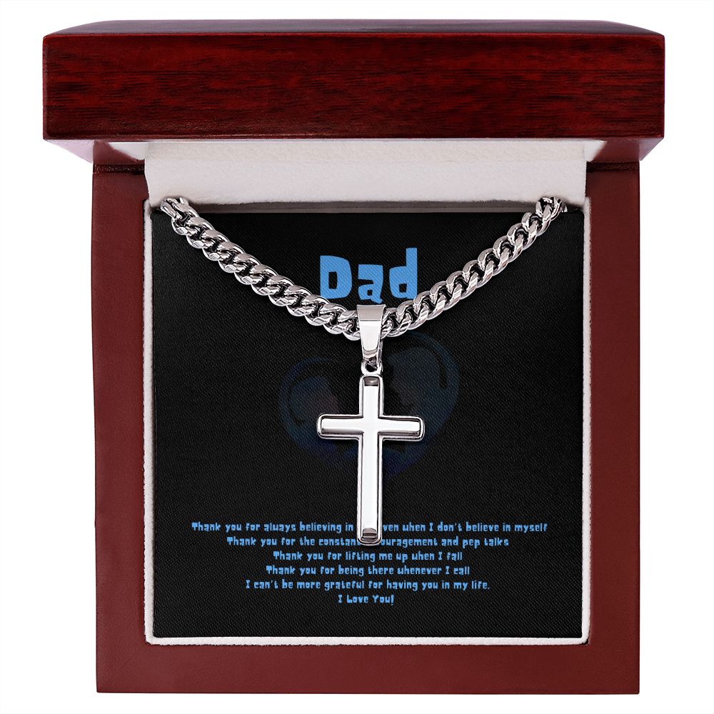 Thank You Dad - Personalized Artisan Cross with Cuban Chain Necklace