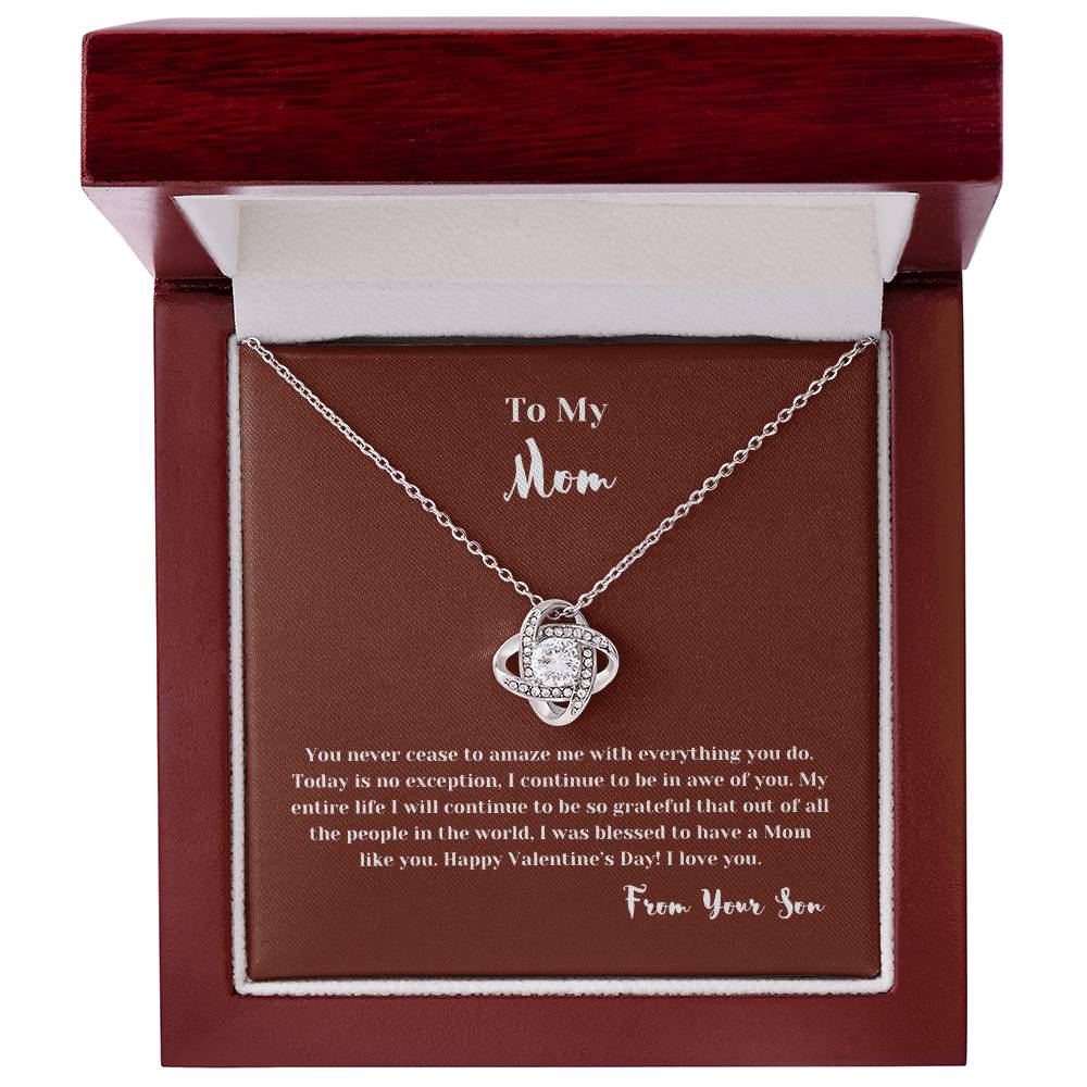 To Mom from Son | Love Knot Necklace with Message Card | Thoughtful Gift for Mom